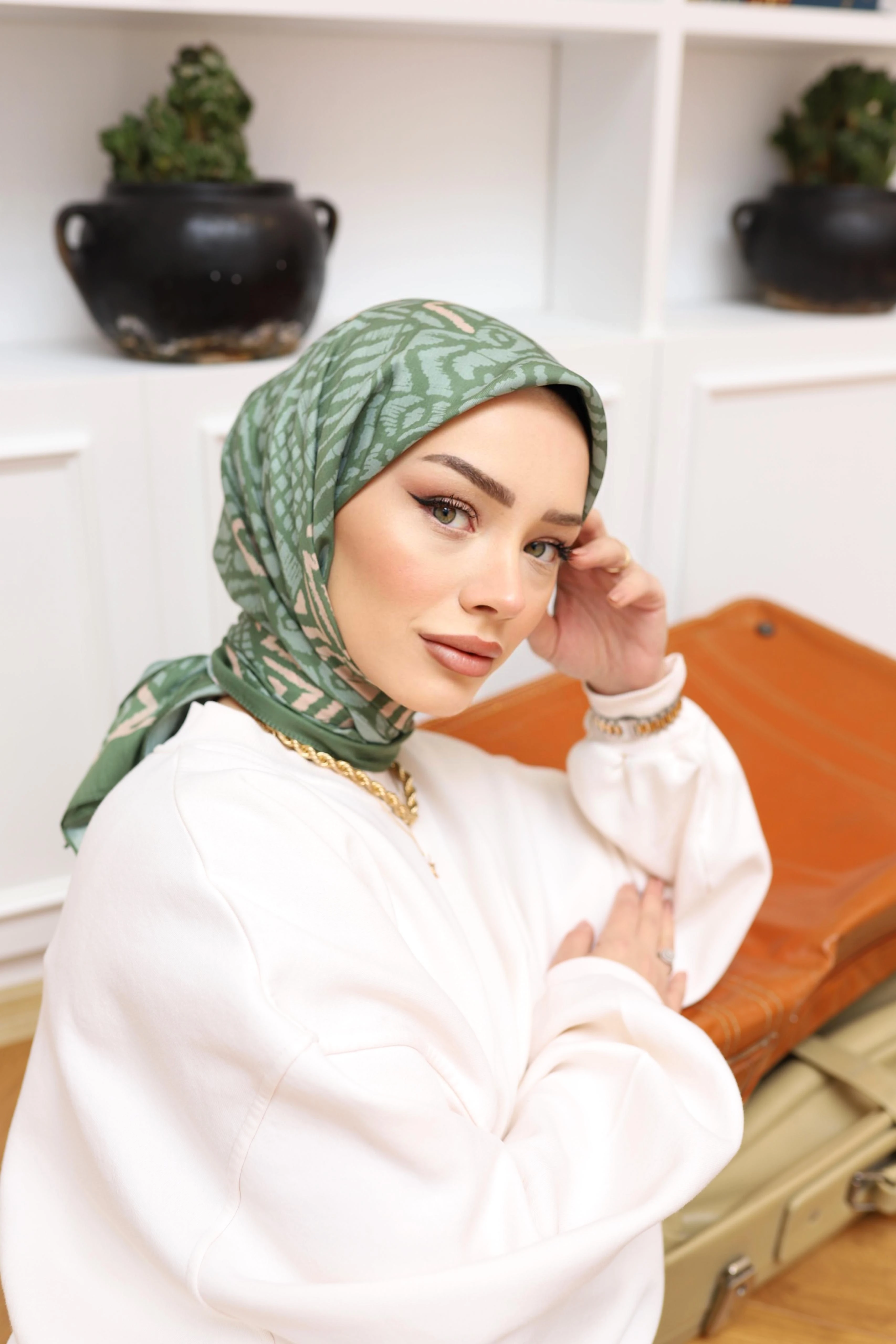YEŞİL Siyane Scarf İki Renkli Geometrik Eşarp