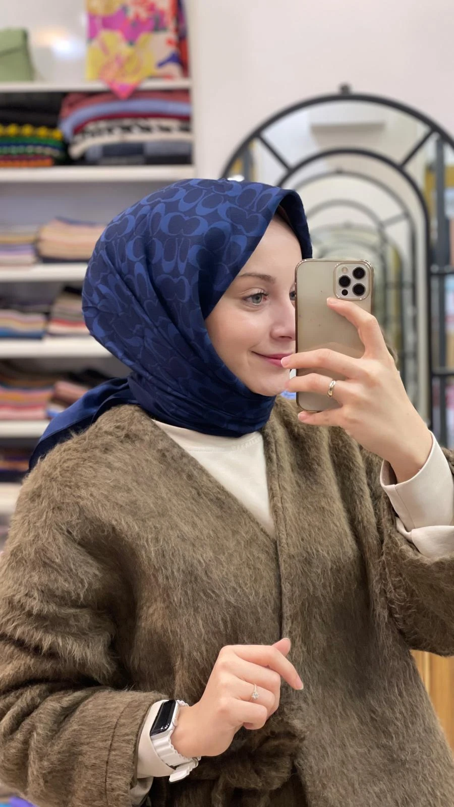LACİVERT Sima Cch Desen Pamuklu Eşarp