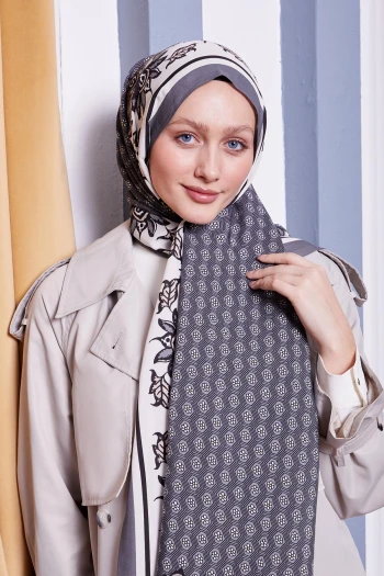 GRİ Levidor Papatya Desen Royal Şal