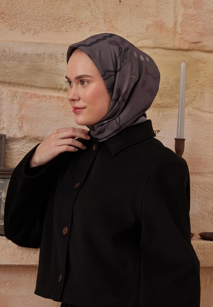 Koyu Mürdüm Fresh Scarfs Aura Desen Pamuk İpek Eşarp