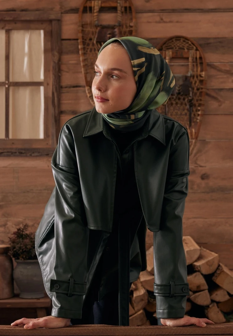 Koyu Yeşil Fresh Scarfs Darcy Desen Pamuk İpek Eşarp