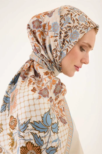 Bej Gri İmannoor Çit Çift Taraflı Twill İpek Eşarp 251-1002
