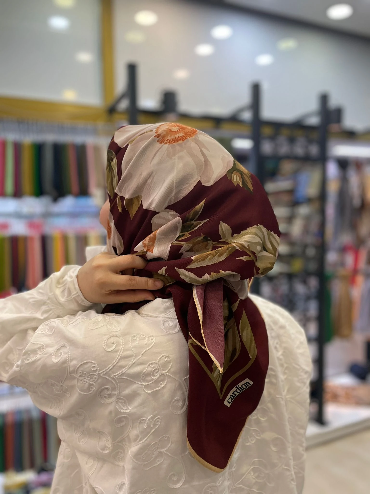 BORDO Cardion Laleli Desen Gold Eşarp
