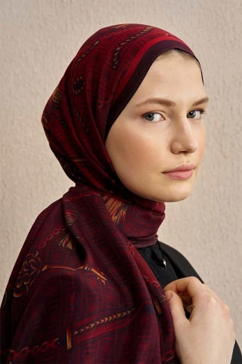 BORDO ED Scarf Celebrity Karte Şal
