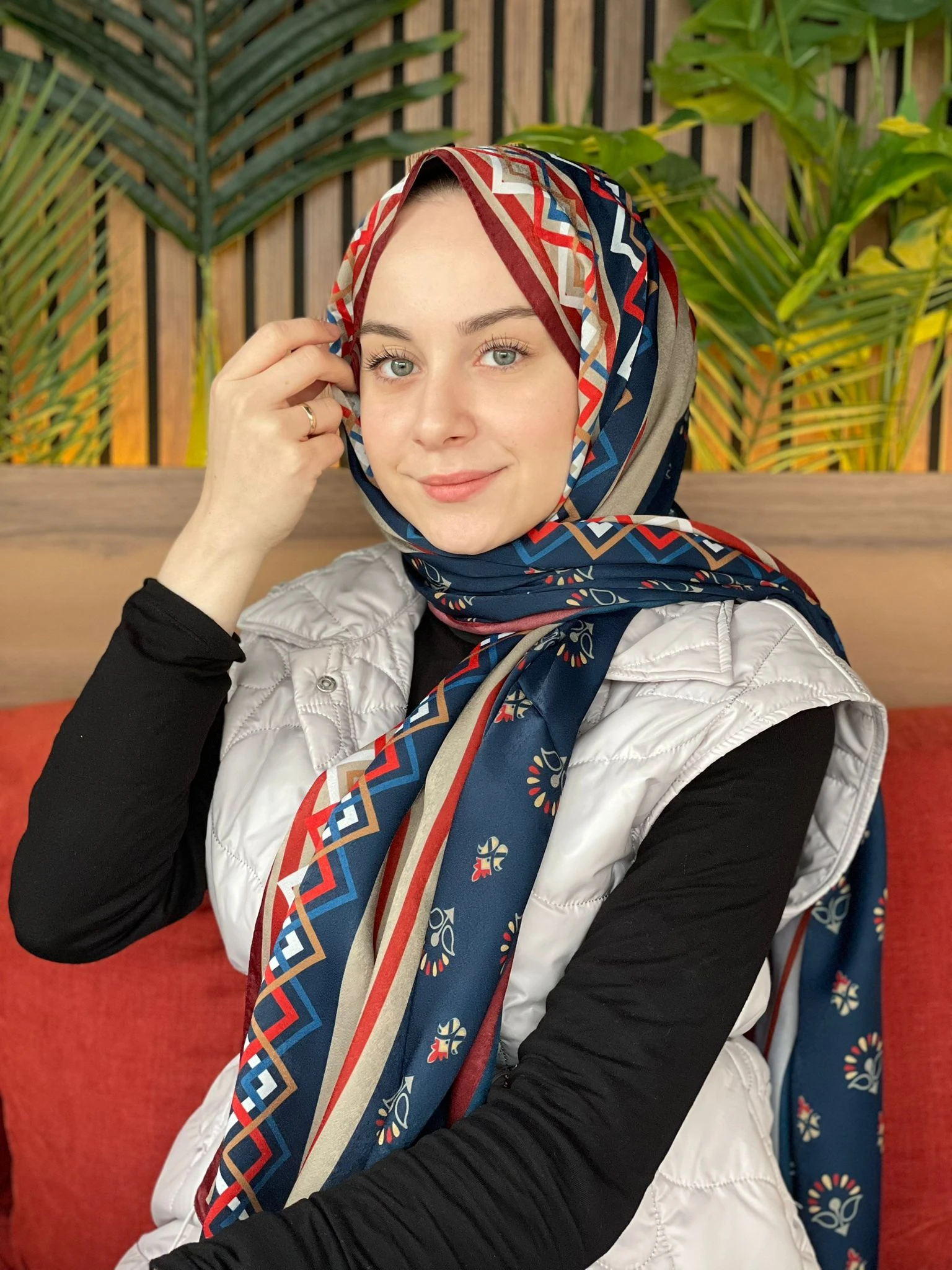 LACİVERT BORDO Cardion Premium Desenli Şal 1
