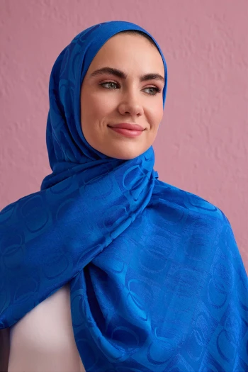 Blue İmannoor Dama Desen Naia Pamuk Şal 241-3001