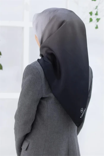 SİYAH-GRİ Vissona Degrade Twill İpek Eşarp 51279