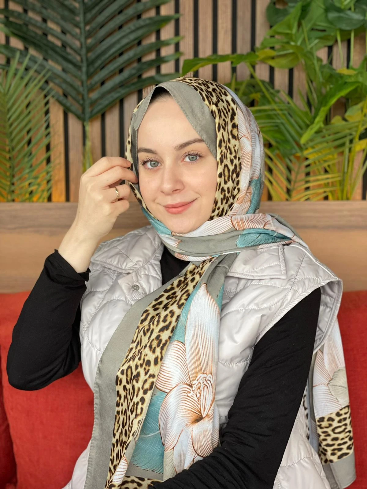 Vizon Cardion Premium Leopar Yaprak Desen Şal