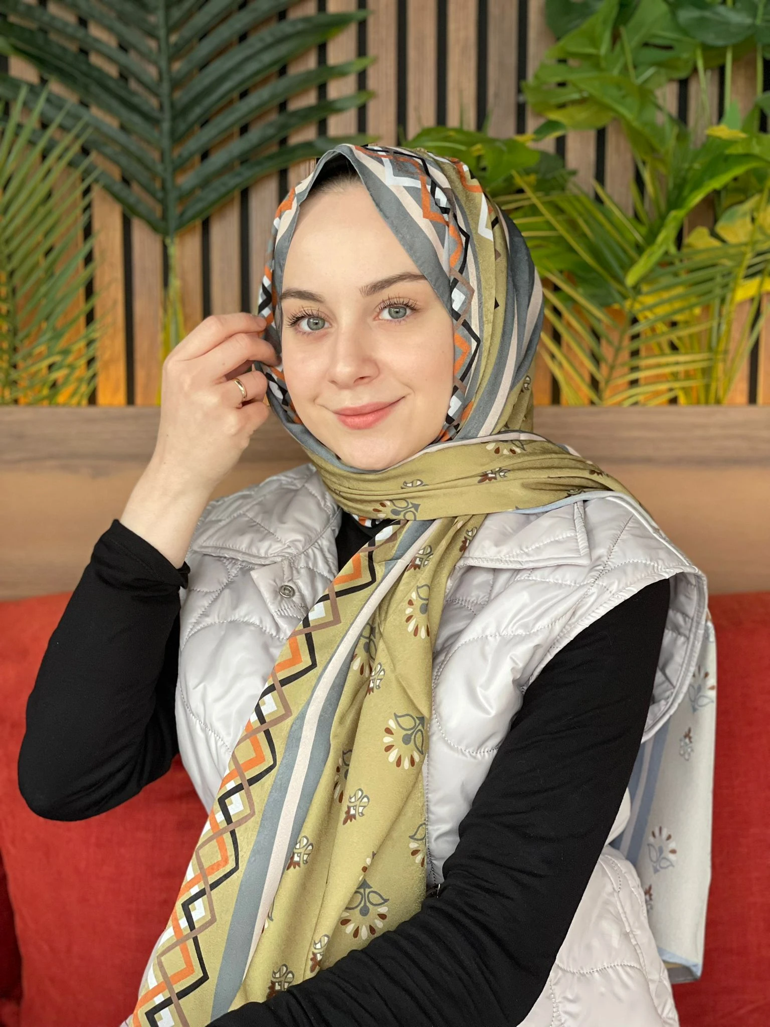 Yağ Yeşili Cardion Premium Desenli Şal 1