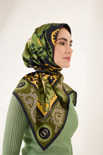 Yeşil Gri İmannoor Hayat Çift Taraflı İpek Eşarp 251-1001