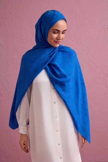 Blue İmannoor Dama Desen Naia Pamuk Şal 241-3001