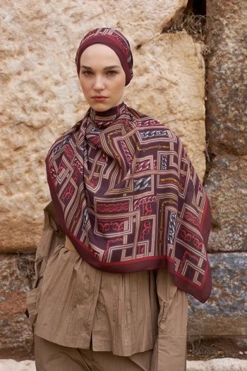 BORDO ED Scarf Sunrise Geometrik Desen Şal