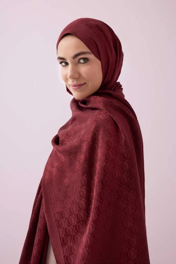 Burgundy İmannoor Dama Logo Shiny Jakar Şal 251-3029