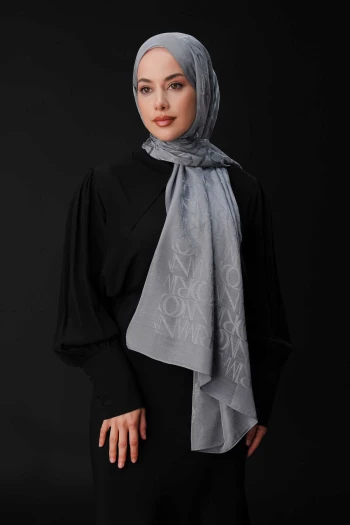 Grey İmannoor Monogram Shiny Jakar Şal 251-3046