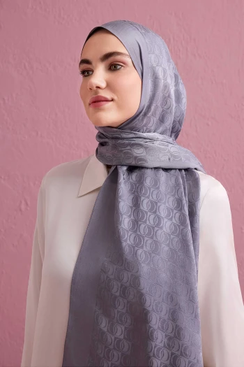 GRİ İmannoor Dama Logo Shiny Jakar Şal 251-3029