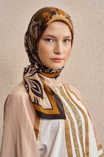 Kahve Bej Ed Scarf Vision Art Collection Mozaic Eşarp