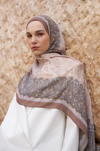 Kahverengi ED Scarf Sunrise Etnik Desen Şal