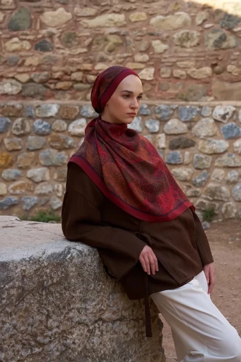 Kırmızı ED Scarf Sunrise Rüya Desen Şal