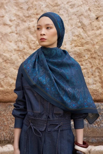 LACİVERT ED Scarf Sunrise Etnik Desen Şal