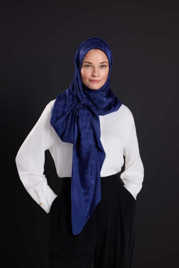 LACİVERT İmannoor Dama Logo Shiny Jakar Şal 251-3029