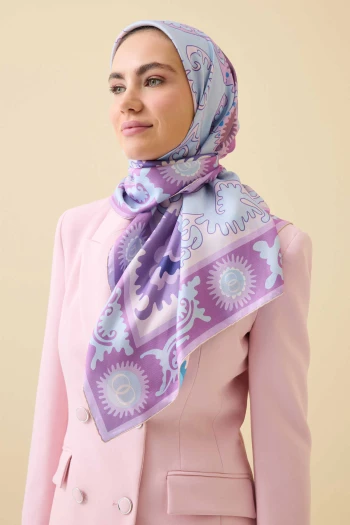Pembe Turkuaz İmannoor Hayat Çift Taraflı İpek Eşarp 251-1001