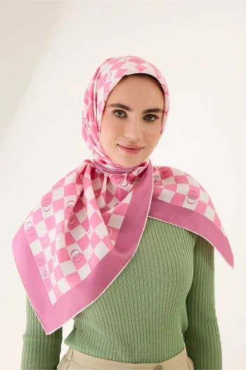 Pink İmannoor Dama Logo Twill İpek Eşarp 251-1008