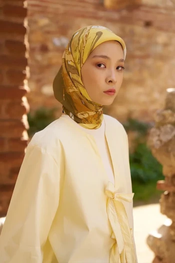 Sarı ED Scarf Glaze Botanic Desen Eşarp