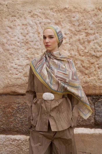 Sarı ED Scarf Sunrise Geometrik Desen Şal