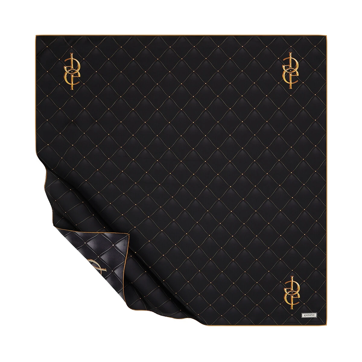 Siyah-Gold İpekevi Twill İpek Eşarp 1352
