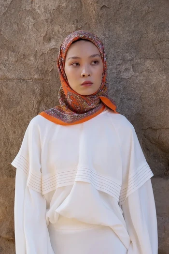 Turuncu ED Scarf Glaze Endles Desen Eşarp