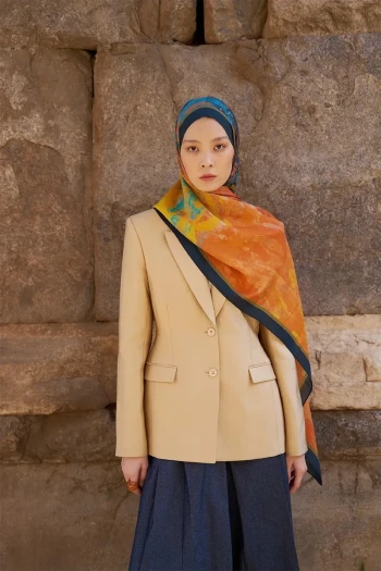 Turuncu ED Scarf Sunrise Fırça Desen Şal
