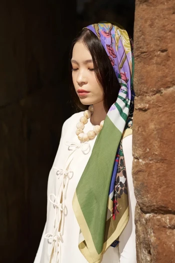 YEŞİL ED Scarf Glaze Botanic Desen Eşarp