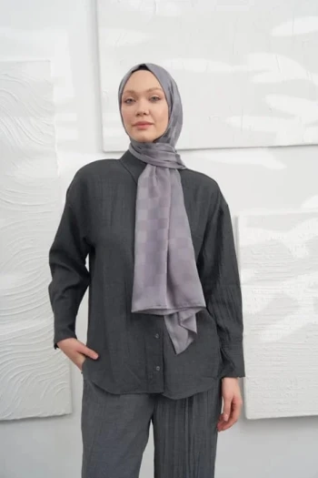 Füme Çağrı İpek Jakar Dama Şal