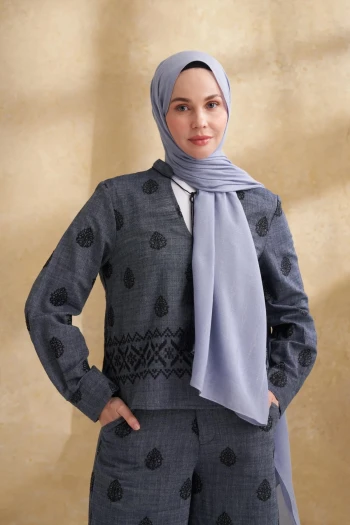 Kot Mavisi Armanda Pamuk Modal Aden Desen Şal 3355