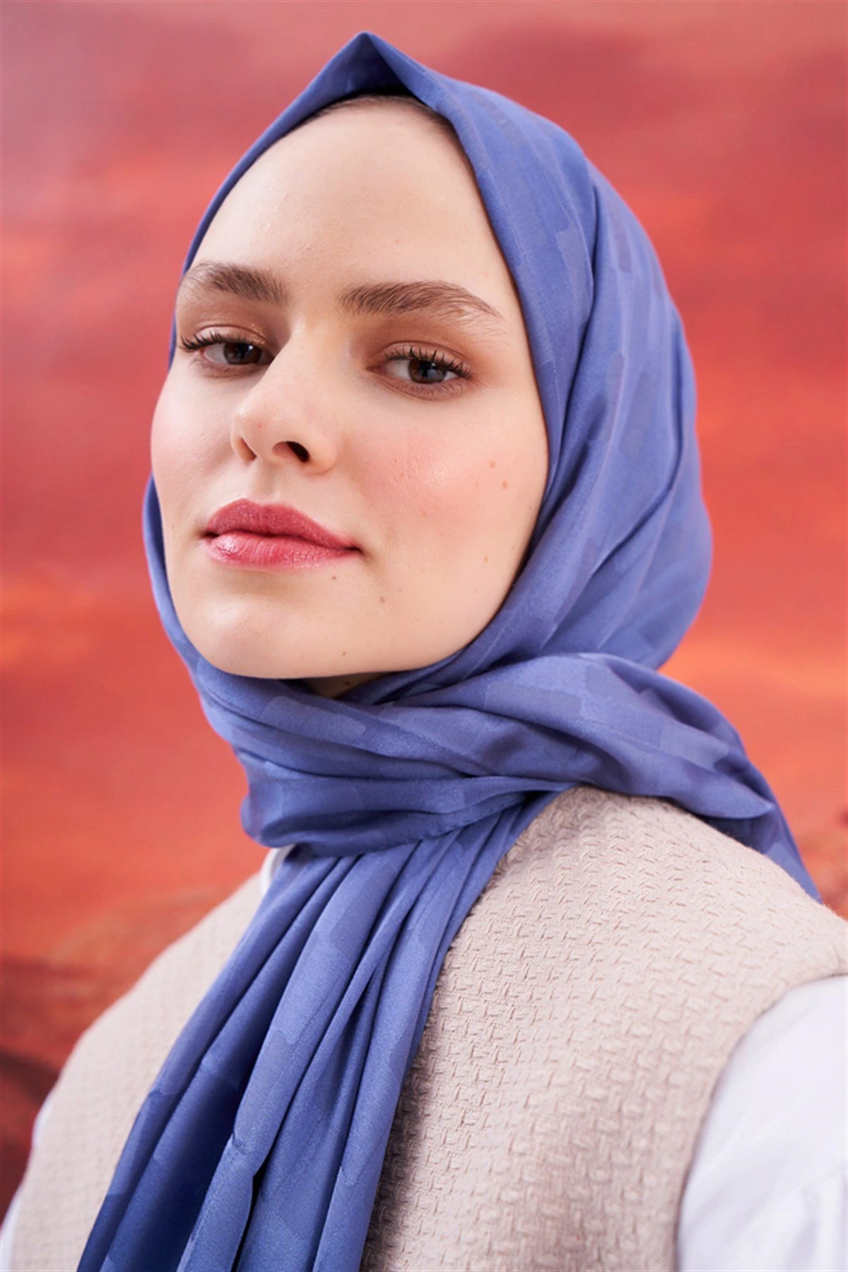 Kot Mavisi Carell Küpçizgi Jakar İtalyan İpekli Şal