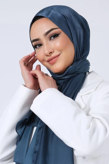 KOYU PETROL Harem Scarf Kristal Saten Şal
