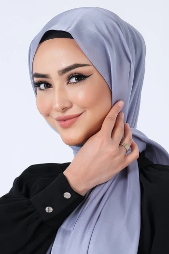 Mavi-Gri Harem Scarf Kristal Saten Şal