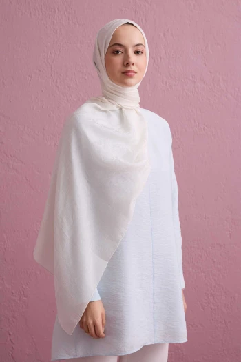 White İmannoor Dama Desen Naia Pamuk Şal 241-3001