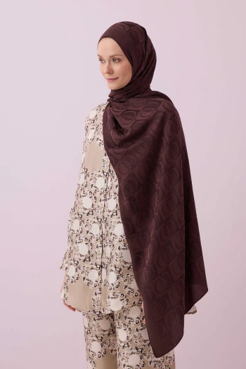 Kahve İmannoor Dama Desen Naia Pamuk Şal 241-3001