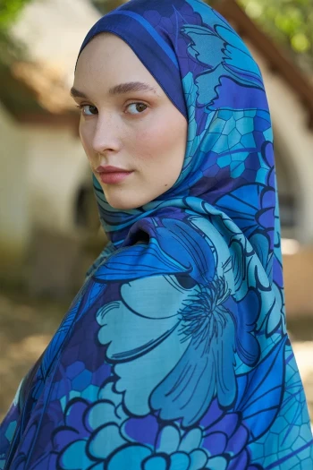 LACİVERT Ed Scarf Inspired Velarose Desen Şal