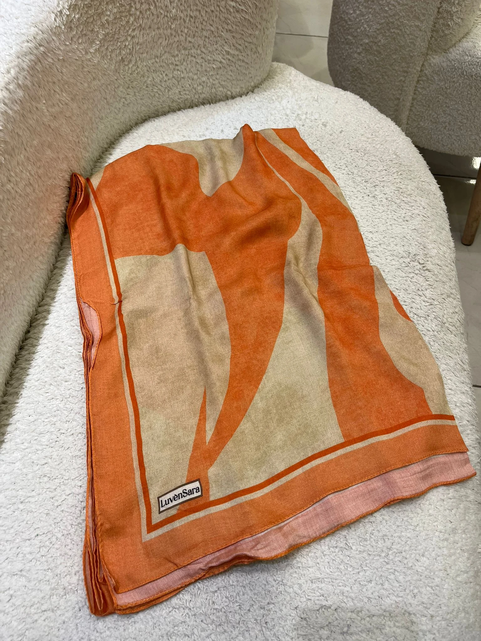 Orange Luvensara Çizim Desenli Şal 7000