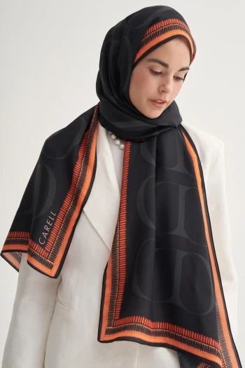 SİYAH Carell Side Monogram Floş Şal