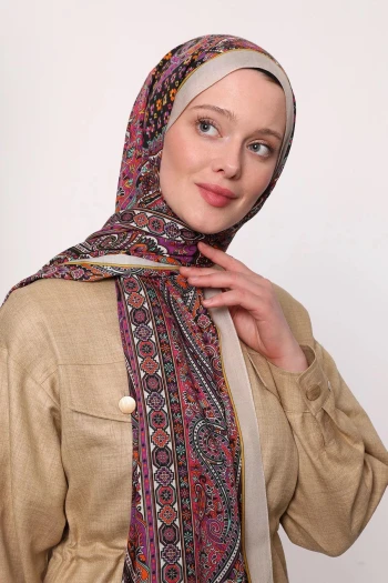 Soft Pudra Luven Sara Etnik Desenli Şal