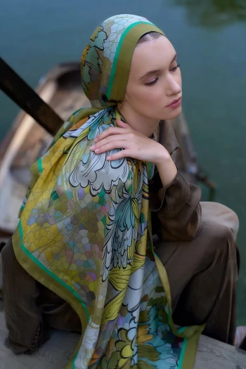 Yağ Yeşili Ed Scarf Inspired Velarose Desen Şal