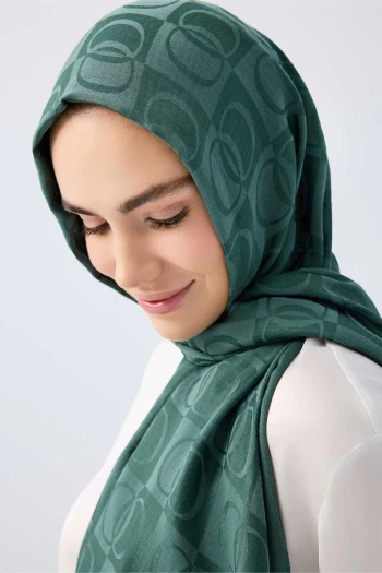 Yeşil Petrol İmannoor Dama Desen Naia Pamuk Şal 241-3001