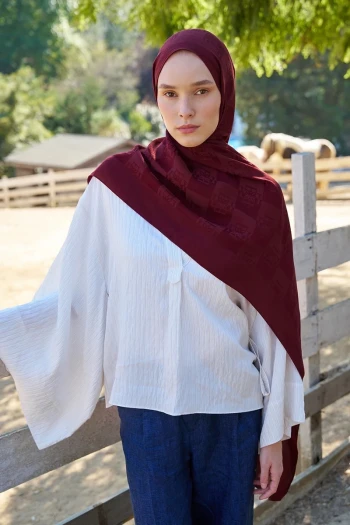 BORDO Ed Scarf Welness Monogram Desen Şal