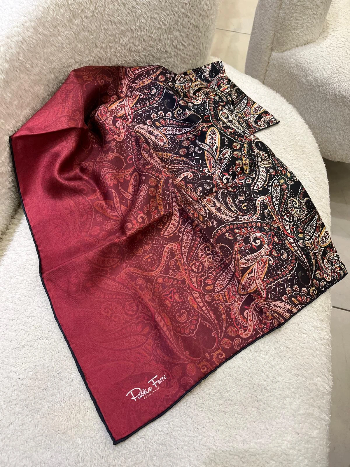 BORDO Pablio Ferre Etnik Desen Twill İpek Eşarp