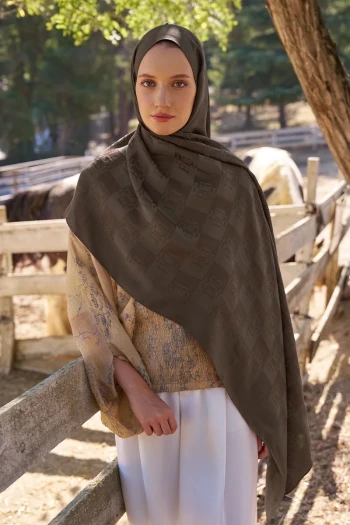 Kahve Ed Scarf Welness Monogram Desen Şal