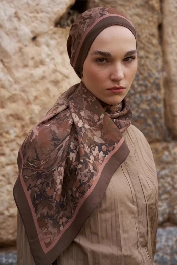 Kahverengi ED Scarf Sunrise Bahar Desen Şal