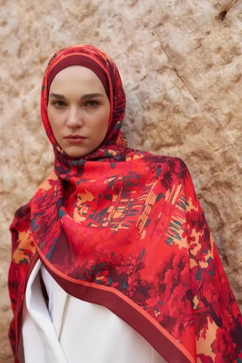 Kırmızı ED Scarf Sunrise Bahar Desen Şal